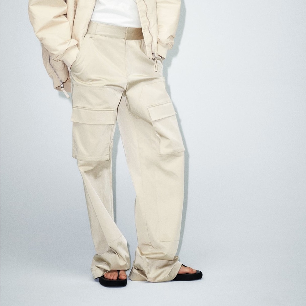 Zara NWOT satin straight leg pocket front cargo pants - Picture 2 of 5